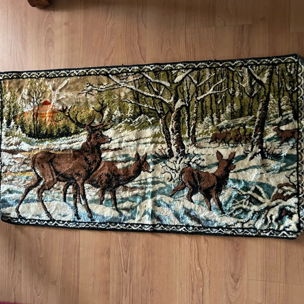 Vintage Italian Deer Scene Hanging Wall Tapestry